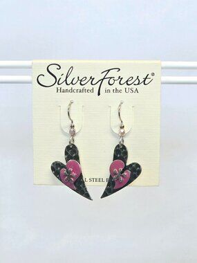 Silver Forest Hammered Heart Dangle Earrings